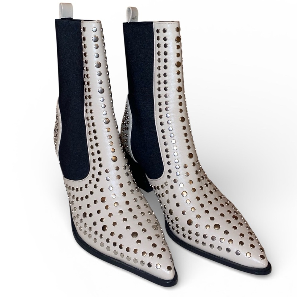 SHU SHOP Zsa Zsa Pointed Toe Western Inspired Ankle Boots Cream Black Size 8-1/2 - Picture 2 of 6